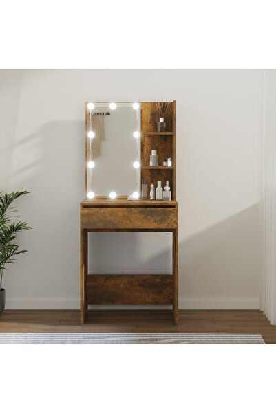 Concept Masă de toaletă cu LED, stejar fumuriu, 60x40x140 cm