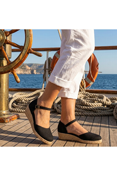 Star Tombis Gerçek Elişi Hasır 3cm Topuklu Bantlı Günlük Kadın Espadril Handmade