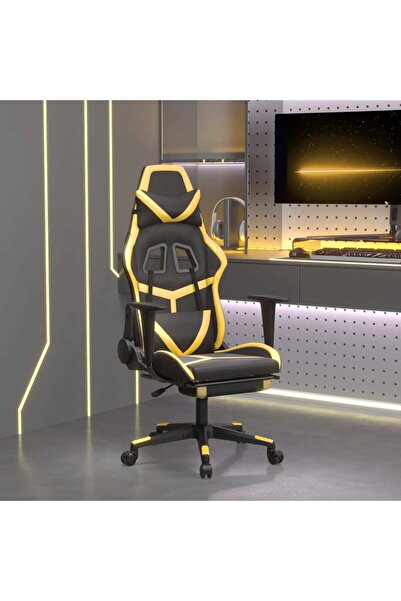 Concept Scaun de gaming cu suport picioare negru/auriu, piele ecologică