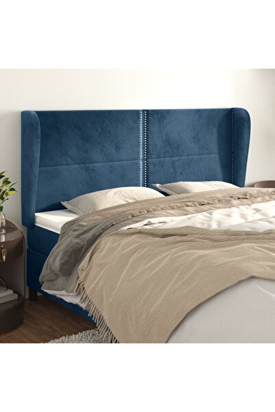 Concept Tăblie pat cu urechi albastru închis 203x23x118/128 cm catifea