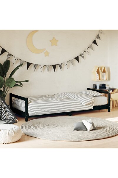 Concept Cadru pat pentru copii, negru, 90x200 cm, lemn masiv de pin