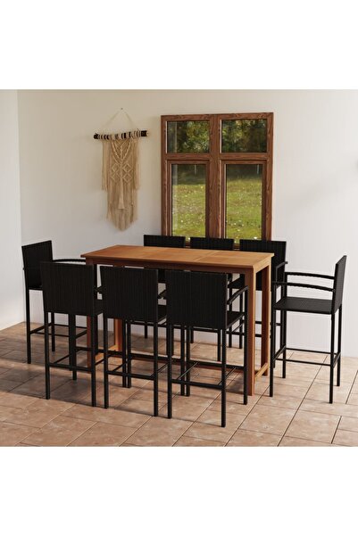 Concept Set mobilier bar de grădină, 9 piese, negru