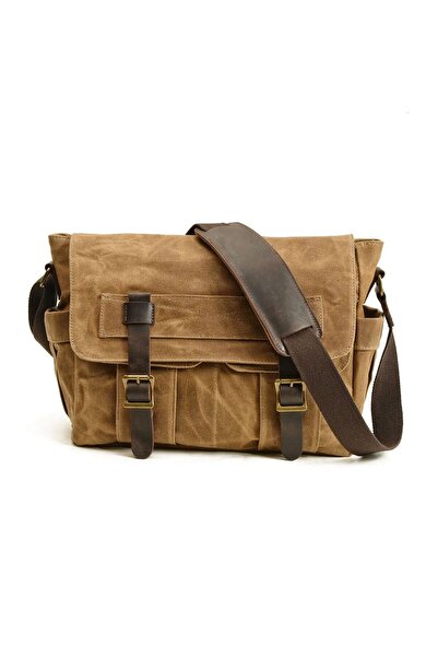 Generic Brand Khaki Color Retro Canvas Messenger Bag - Waterproof and Waxed