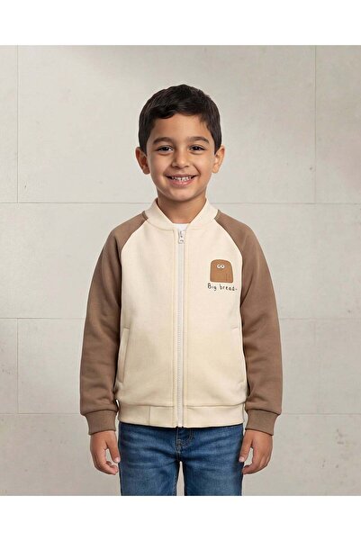 REDTAG Boys Beige Front Zipper Sweatshirt