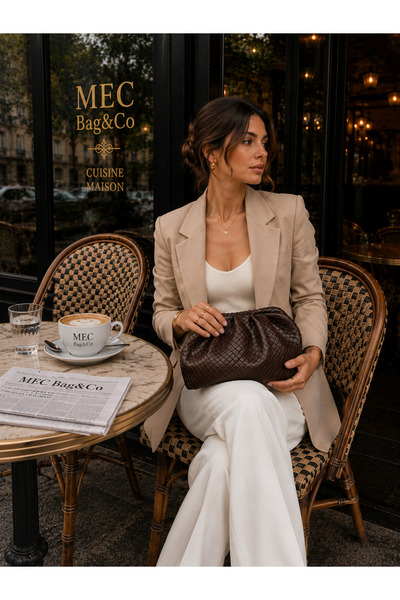 MEC BAG&CO Örgü Desen Kahverengi Clutch Çanta