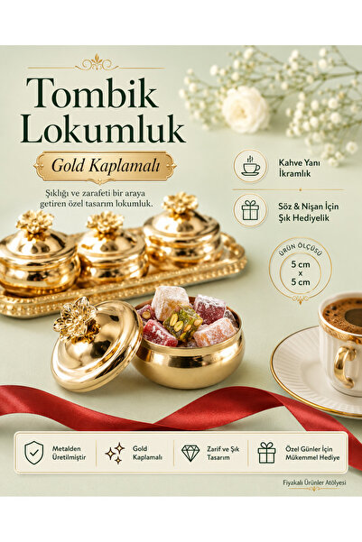 Fiyakalı Ürünler Atölyesi 6'lı Gold Çiçekli Tombik Lokumluk, Çay ve Kahve Yan...