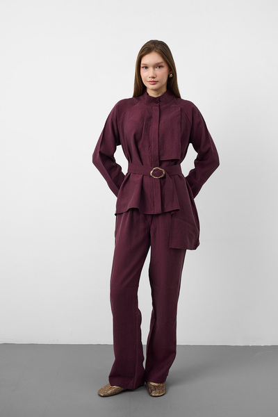 Basicpark Mürdüm Women's Premium Tencel Textured Modern Cut Set with Gold Buc...