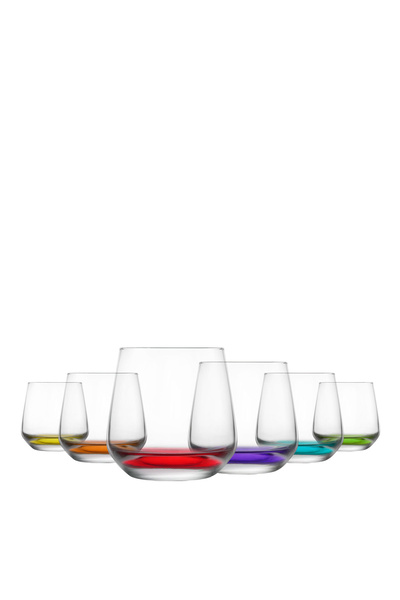 LAV Lal Glass Water Glasses Set of 6 345 ml Mixed Color (Whiskey/Cocktail Gla...