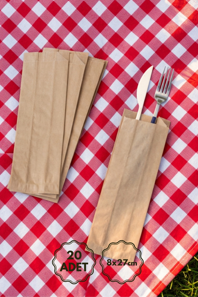 Bimotif Kullan at çatal bıçak kılıfı, kese kağıdı, Kraft, 8x27 cm - 20 adet (...