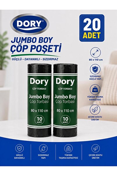 Dory Jumbo Boy Çöp Poşeti-Çöp Torbası 2 Adet 80x110 300 Gr Siyah