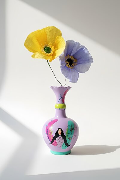ARİENEL Seramik Vazo | Arienel Kızları | El Yapımı | 20x11 Cm | Lila | Çok Re...