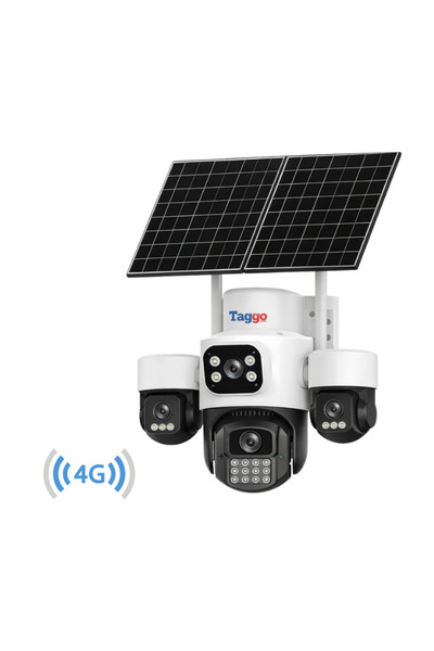 Taggo Cameră solară cu 4 lentile, 4G, eSIM, viziune nocturnă color de 16MP, d...