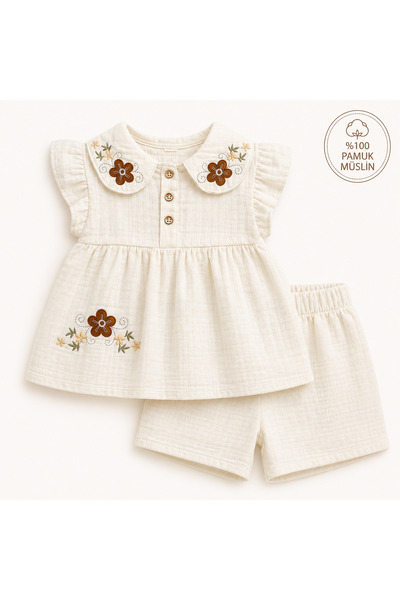 babymilk Embroidered Cotton Girls' Muslin Set