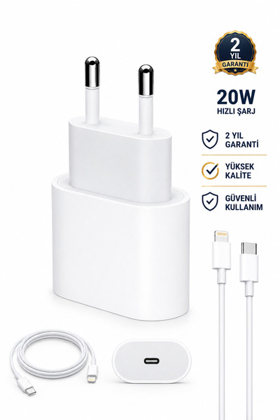 MR.BEAR 20W Iphone Tüm Serilerle Uyumlu Şarj Aleti Hızlı Şarj Adaptörü + Ligh...