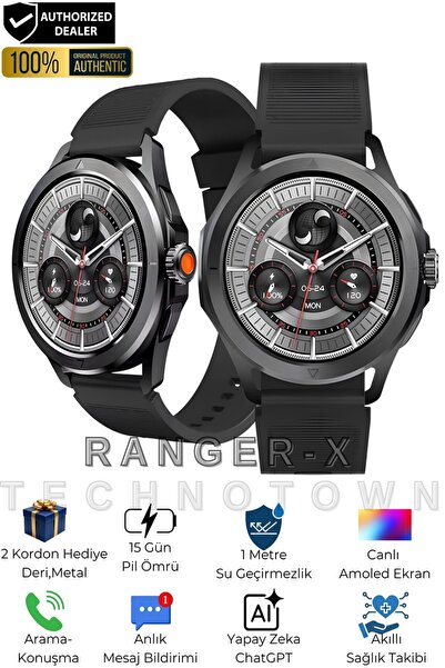 TECHNOTOWN Watch5 Pro+ Akıllı Saat AMOLED Ekran Bluetooth Arama 3 Kordonlu İO...