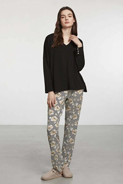 Penyemood Set de pijamale din bumbac pieptănat Mood Negru 9112PJTK