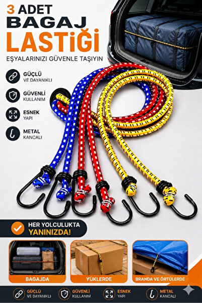 TUMKE Araç Bagaj Gergi Lastiği Kancalı Bagaj Düzenleyici Esnek Kalın Motosikl...