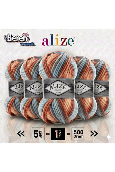 Alize Superlana Maxi Batik 5’li Paket – 7922 Kazak Hırka ve Atkı İçin Kalın Ö...