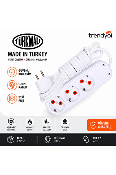 Amiral electric 5 Metre Kablolu Topraklı Ara Kablosu Uzatmalı Seyyar 3lü Grup...