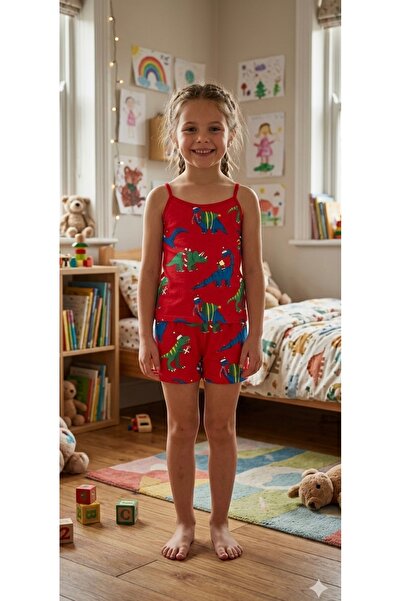 elmas kids Set boxer roșu din bumbac cu model de dinozaur pentru fete
