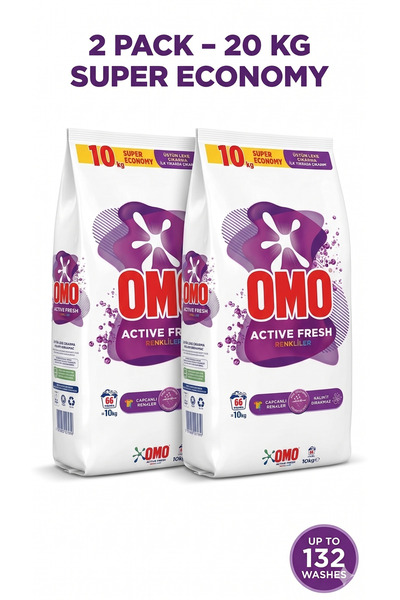 Omo Detergent pudră Active Fresh pentru rufe colorate, 10 KG (66 spălări) x 2...