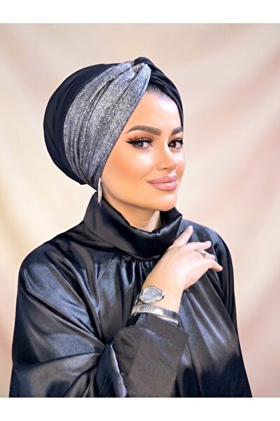 Moda Nurhan Siyah Gümüş simli dolgulu düğüm abiye bone