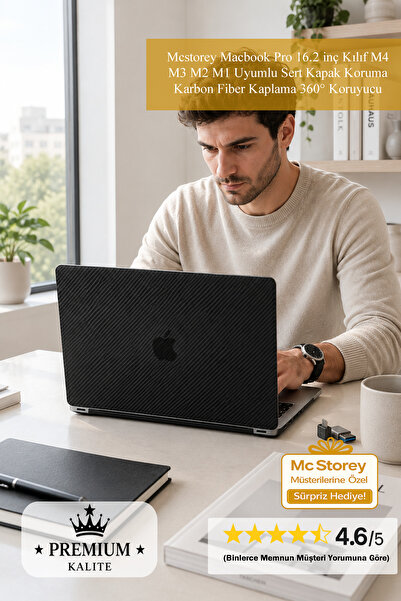 Mcstorey Macbook Pro 16.2 inç Kılıf M4 M3 M2 M1 Uyumlu Sert Kapak Koruma Karb...