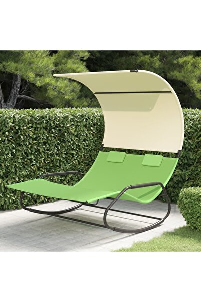 Concept Șezlong balansoar plajă dublu/baldachin,verde/crem, textilenă