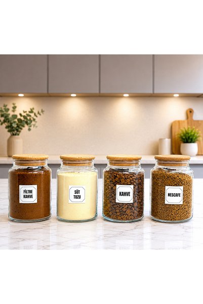 mafa home 4'lü Ahşap Vakum Kapaklı Cam Filtre Kahve Süt Tozu Kahve Türk Kahve...