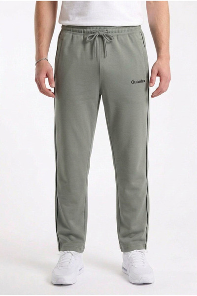 ELAFRO Men's Gray Flat-Leg Comfortable Fit Combed Cotton Side Piping Zipper P...
