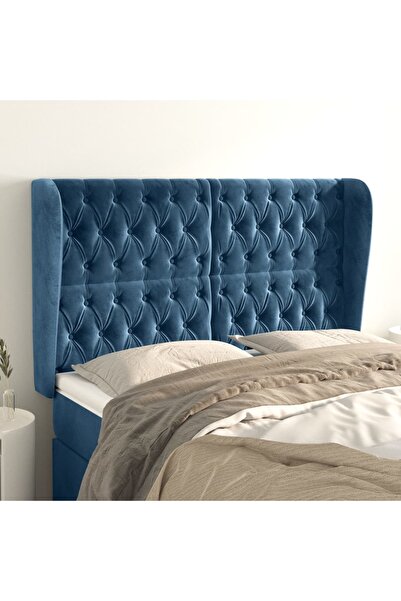 Concept Tăblie pat cu urechi albastru închis 147x23x118/128 cm catifea