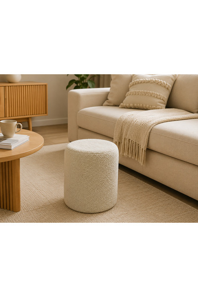 OEM Taburet teddy boucle, puf decorativ modern, scaun rotund pentru living sa...