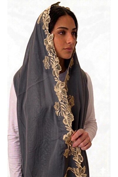 Veil Designer طرحة بوال رمادي طبقتين بتطريز ذهبي مطفي علي اطرف الطرحه الثلاث ...