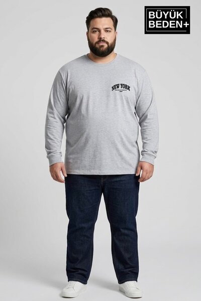 Süperlife Men's Large Size New York Printed 2 Thread Crew Neck T-Shirt Spr26B...