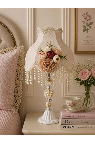 Dekovien Velvet Covered Flower Decorated Lampshade