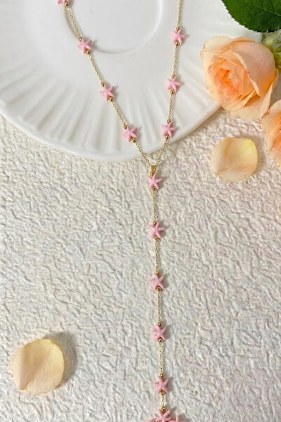 Birmem Kadın Gold Rengi Pembe Deniz Yıldızı Y Model Çelik Kolye