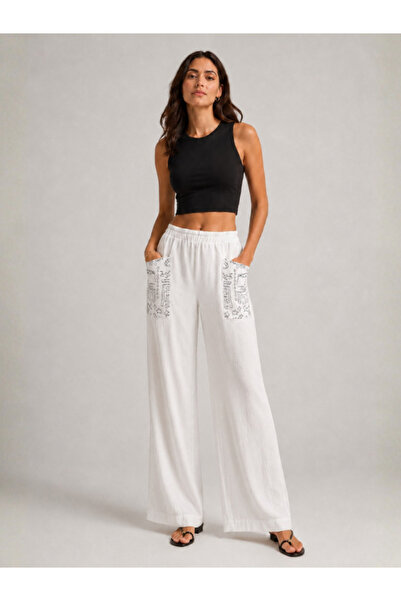 Vaura Comfortable Cut Pants with Elastic Waist and Pocket Detail