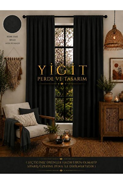 Karesi Black Plain Extrafor Gathered Island Background Curtain