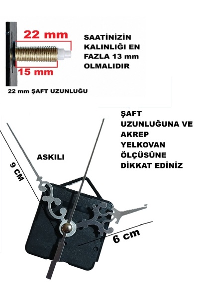 CNR SHOP Saat Mekanizması, 22 mm ŞAFT BOYU Sessiz Çalışır Saat Motoru Akrep-Y...