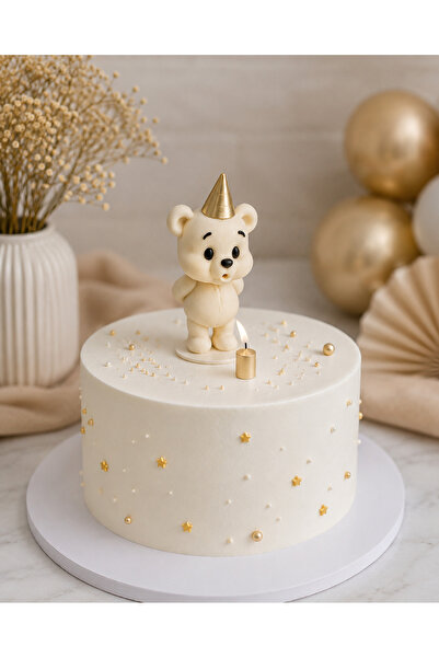 hediyesepetinde Şişko Ayıcık Pasta Süsü – Gold Şapkalı Ayı Cake Topper – Doğu...