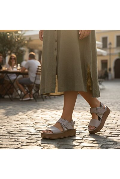 Mammamia Kadın Deri Comfort Sandalet D25YS-2375 - Gri - 36