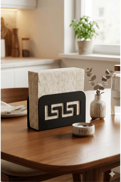 Mova Dizayn Desktop Metal Napkin Holder, Black Napkin Holder, Steel Patterned Napkin Holder