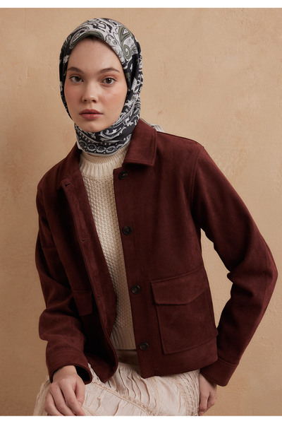 Freshscarfs Ανθρακί Βαμβακερό Μεταξωτό Κασκόλ με Σχέδιο Λένα