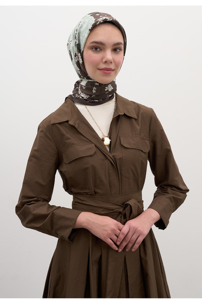 Freshscarfs Κασκόλ από βαμβάκι και βισκόζη σε απόχρωση καφέ με σχέδιο Tıny Pl...