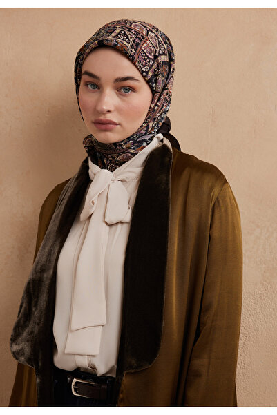 Freshscarfs Eșarfă din bumbac și mătase, maro ciocolatiu, cu model Paisley no...