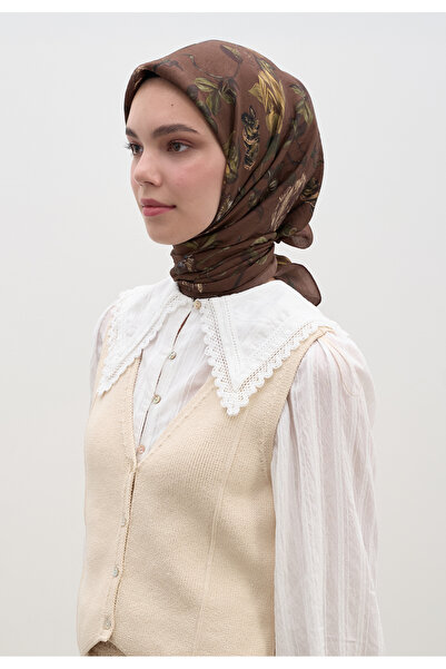 Freshscarfs Καφέ φουλάρι από βαμβάκι και βισκόζη με σχέδιο Gisele