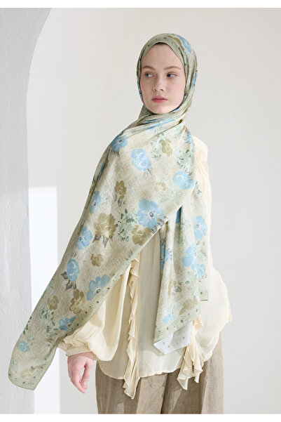 Freshscarfs Bej Tıny Garden Floş Viskon Şal