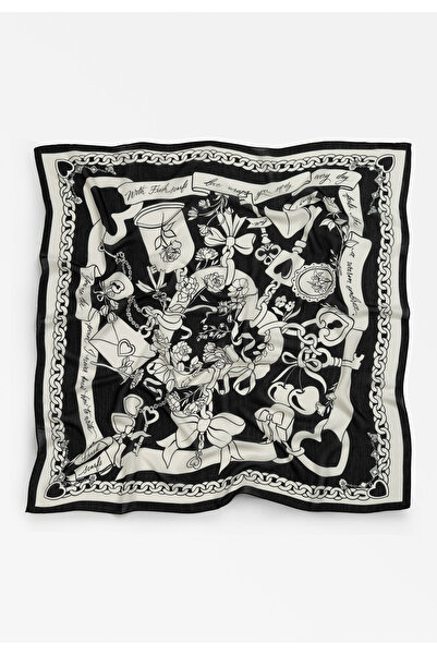 Freshscarfs Μαύρο Φουλάρι Βισκόζης με Σχέδιο Αιώνιας Αγάπης