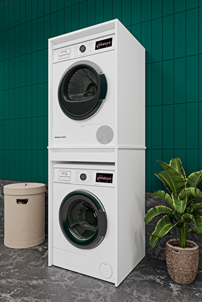 asratrend Lüks Çekmeceli Çamaşır Makinesi Dolabı %100 MDF Çamaşır Kurutma Banyo Dolabı BD05