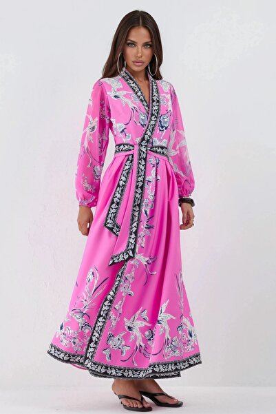 Hiccup Msn Floral Patterned V-Neck Belted Maxi Dress